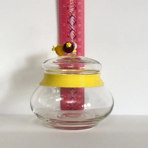 Vintage Rubel Crystal Retro Sugar Creamer  Yellow Banding Trim And Wood Beads - Picture 15 of 15